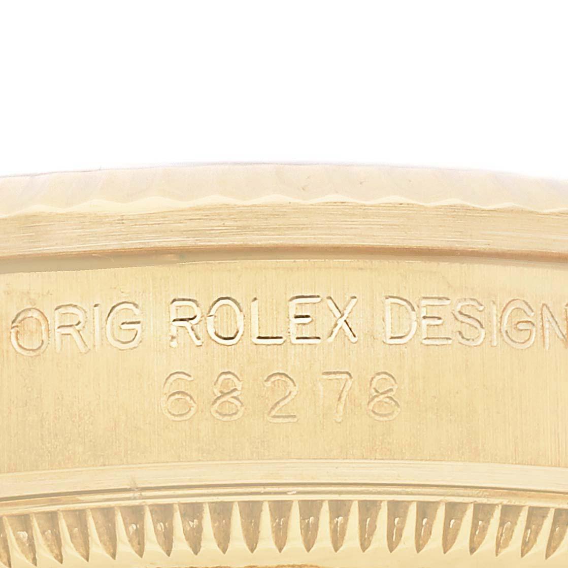 Rolex President Midsize Yellow Gold Onyx Diamond Dial Ladies Watch 68278 en vente 3