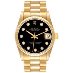 Rolex President Midsize Oro Amarillo Onyx Esfera Diamante Reloj Señora 68278