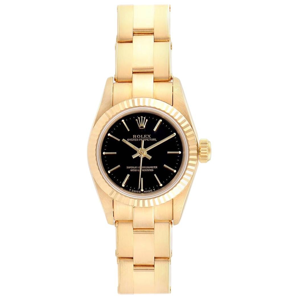 Rolex President No-Date Yellow Gold Black Dial Ladies Watch 67198 For Sale