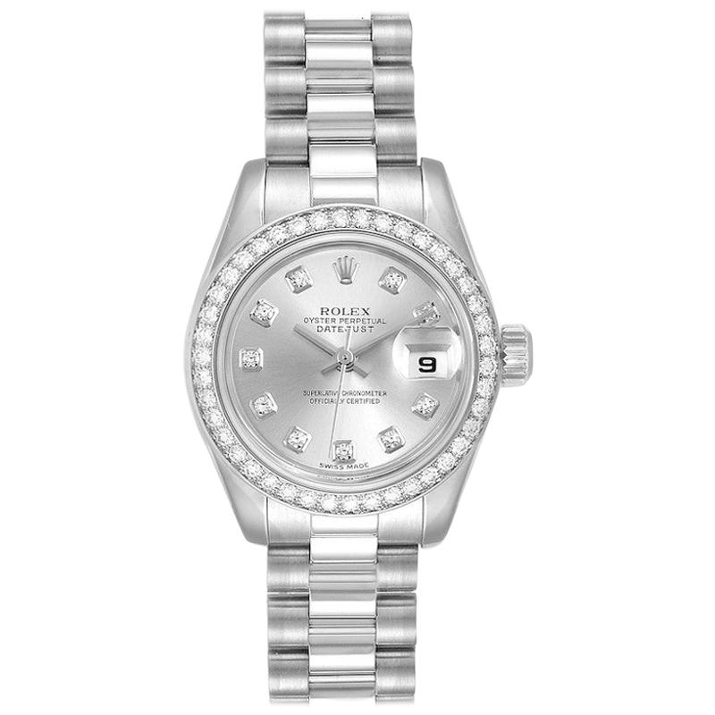 Rolex President Platinum Diamond Ladies Watch 179136 Box Papers For