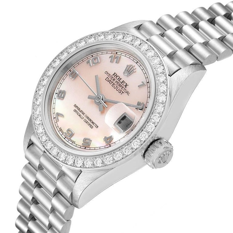 Rolex President Platinum MOP Dial Diamond Ladies Watch 69136 Papers For  Sale at 1stDibs