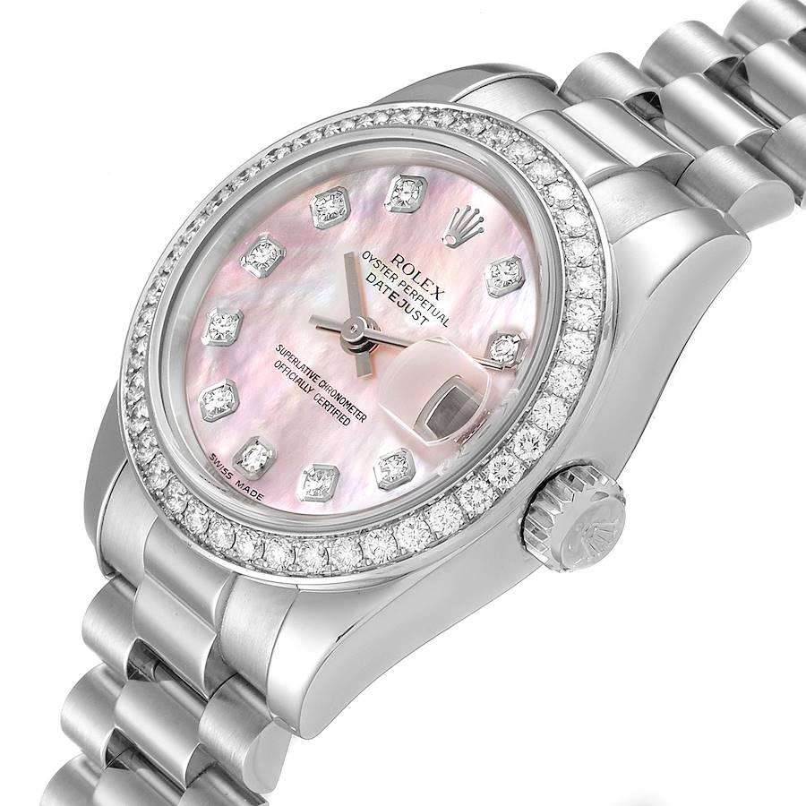 Rolex President Platinum MOP Diamond Ladies Watch 179136 Box Papers In Excellent Condition In Atlanta, GA