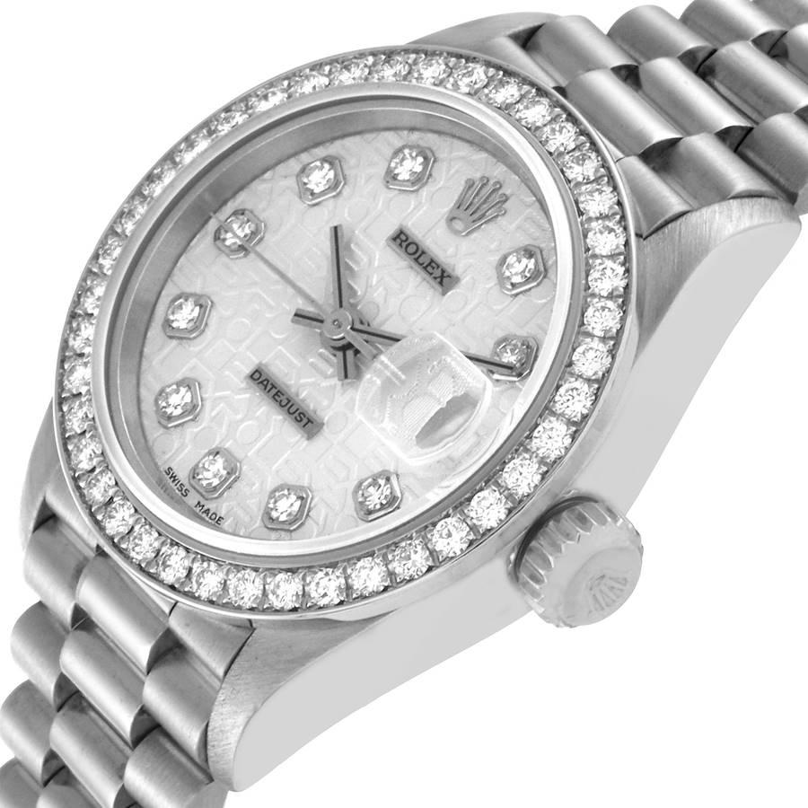 Rolex President Platinum Silver Anniversary Diamond Dial Ladies Watch 69136 In Good Condition In Atlanta, GA