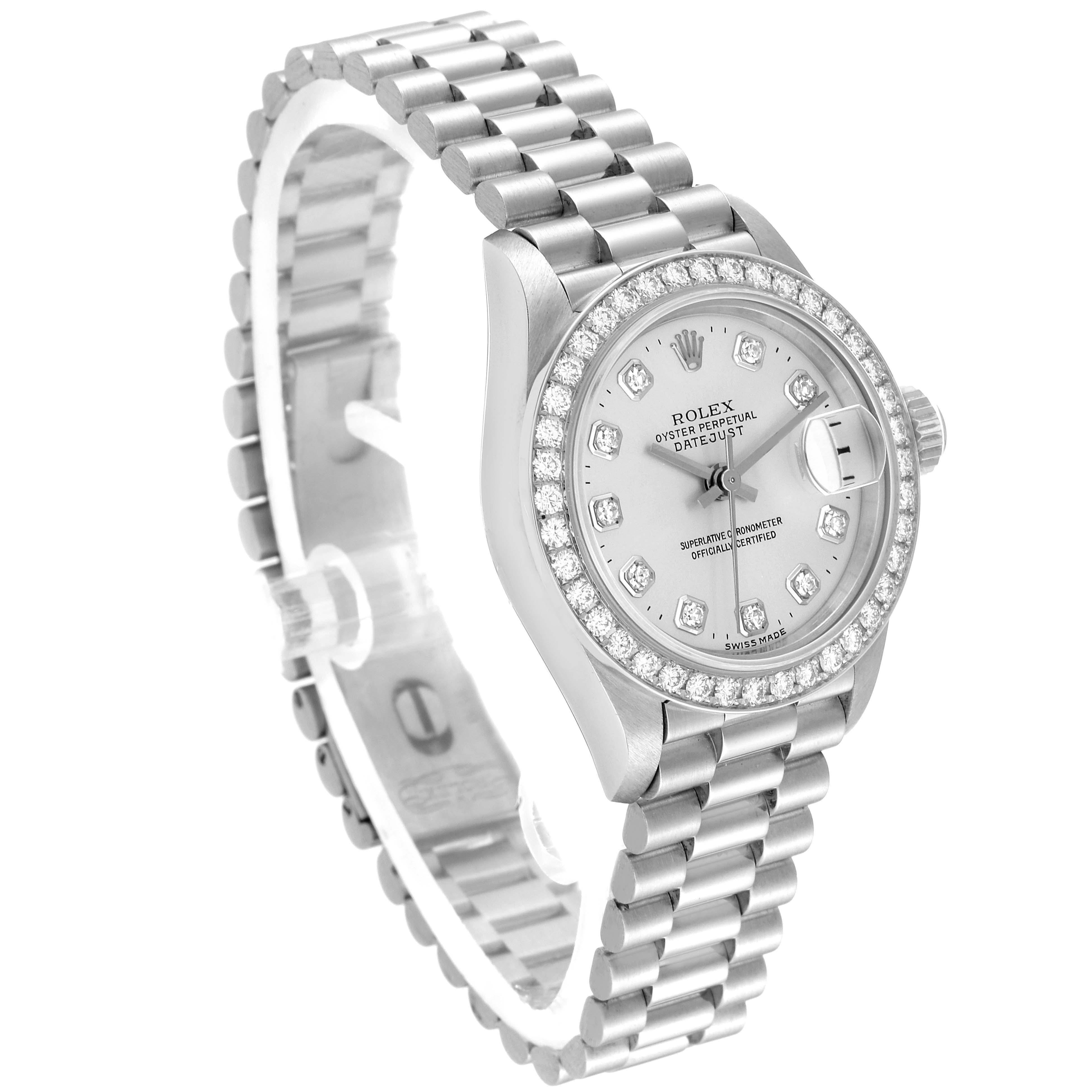Rolex President Platinum Silver Dial Diamond Ladies Watch 69136 For Sale 6