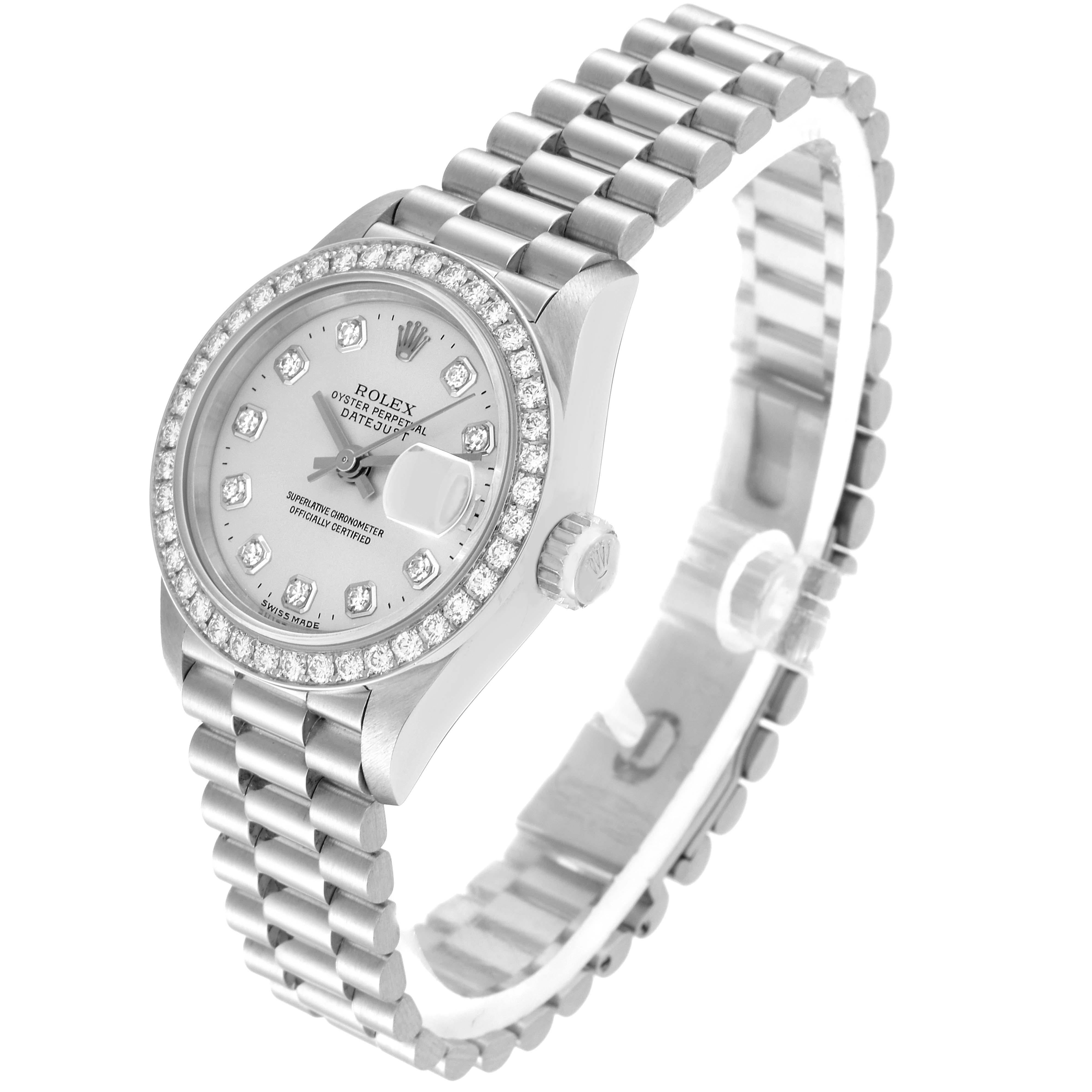 Rolex President Platinum Silver Dial Diamond Ladies Watch 69136 For Sale 2
