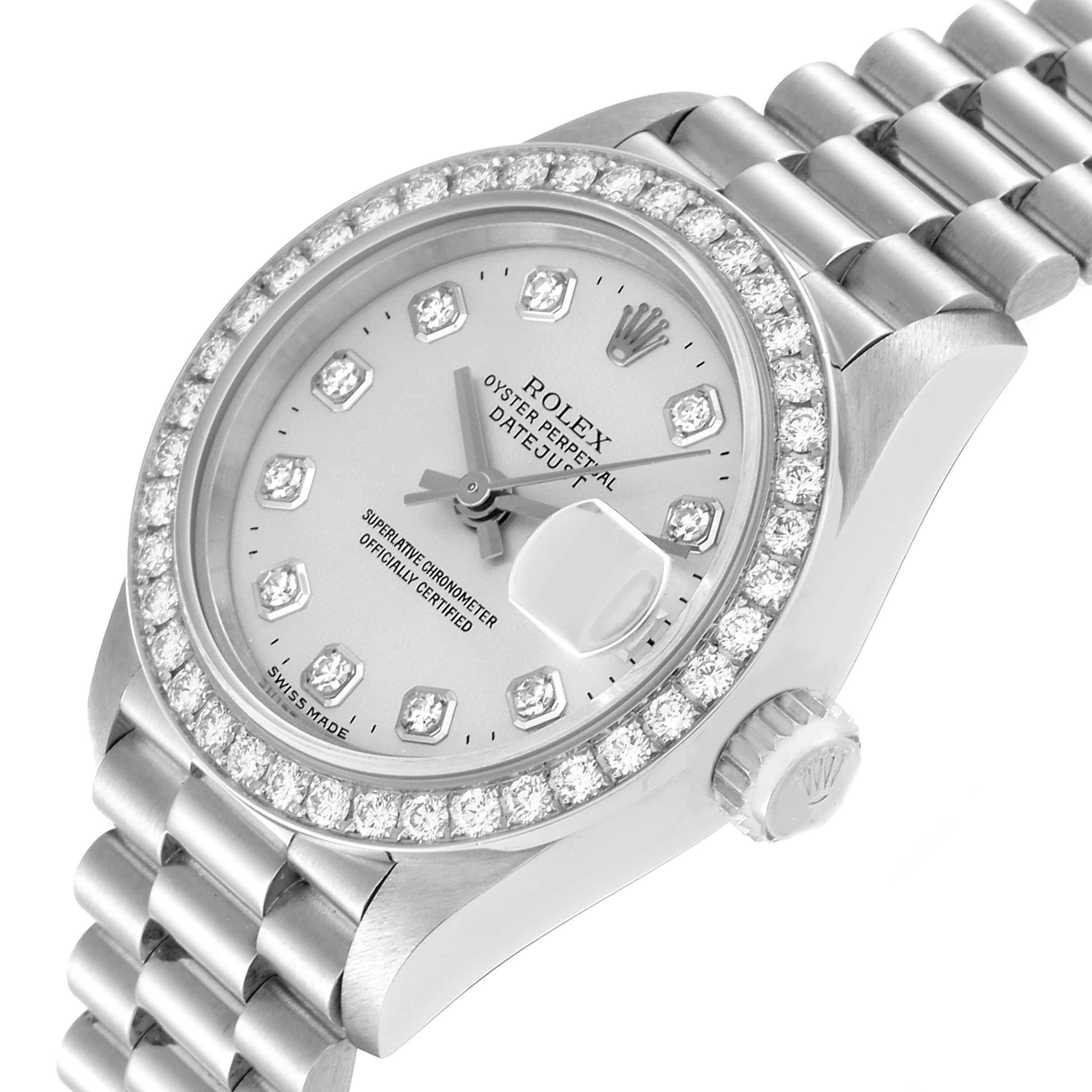 Rolex President Platinum Silver Dial Diamond Ladies Watch 69136 For Sale 4