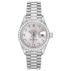 Rolex President Platinum Silver Diamond Dial Ladies Watch 69136 Box Papers