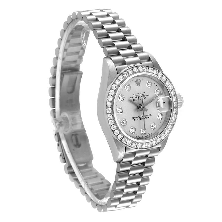 Rolex President Platinum Silver Diamond Dial Ladies Watch 69136 In Excellent Condition In Atlanta, GA