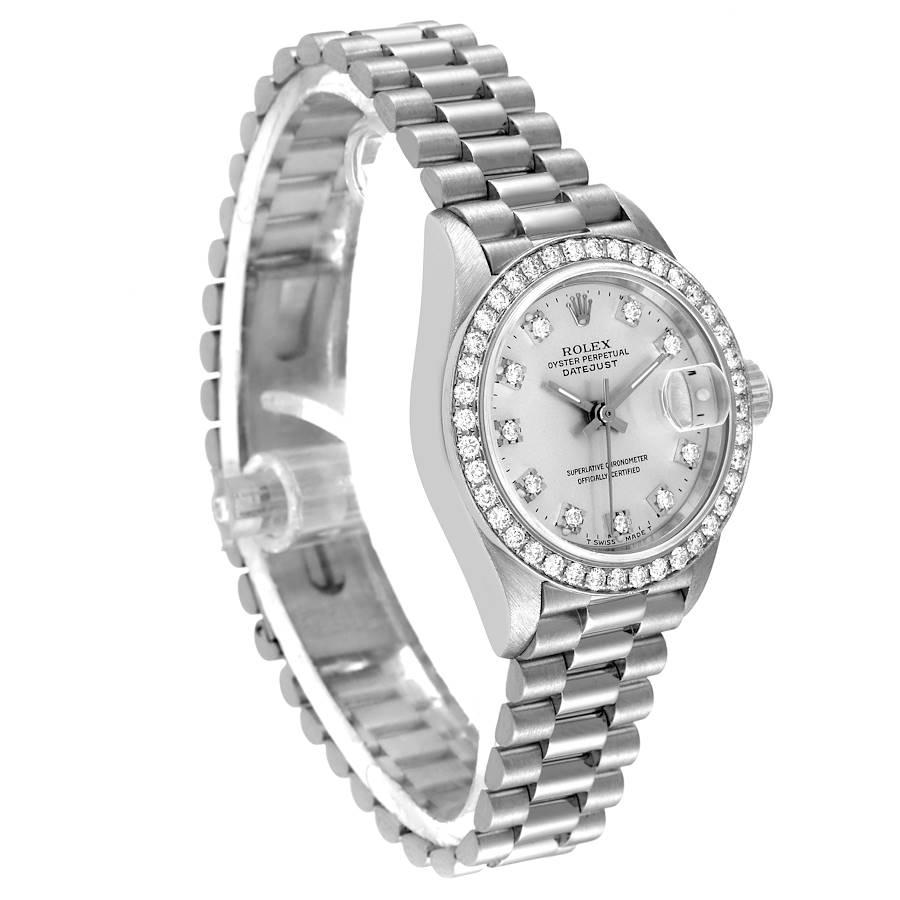 Rolex President Platinum Silver Diamond Dial Ladies Watch 69136 In Good Condition In Atlanta, GA