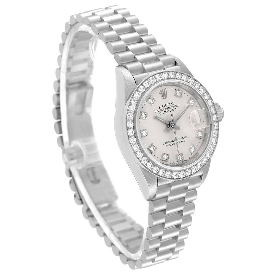 Rolex President Platinum Silver Diamond Dial Ladies Watch 69136 In Good Condition For Sale In Atlanta, GA