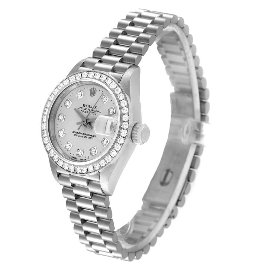 Women's Rolex President Platinum Silver Diamond Dial Ladies Watch 69136
