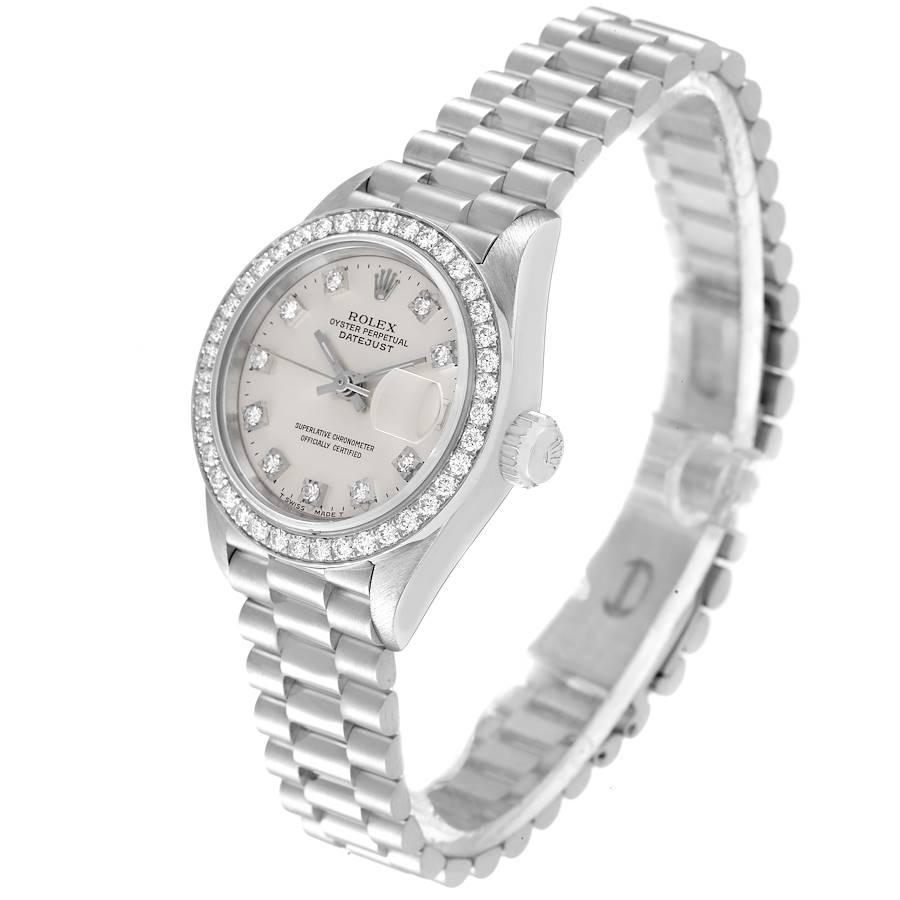 Women's Rolex President Platinum Silver Diamond Dial Ladies Watch 69136 For Sale