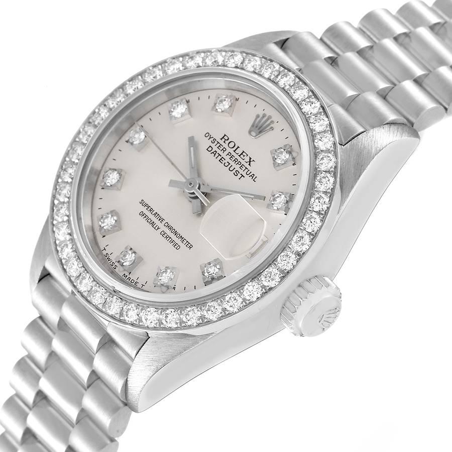 Rolex President Platinum Silver Diamond Dial Ladies Watch 69136 For Sale 1