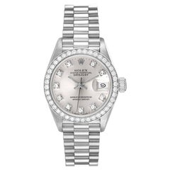 Rolex President Platinum Silver Diamond Dial Ladies Watch 69136