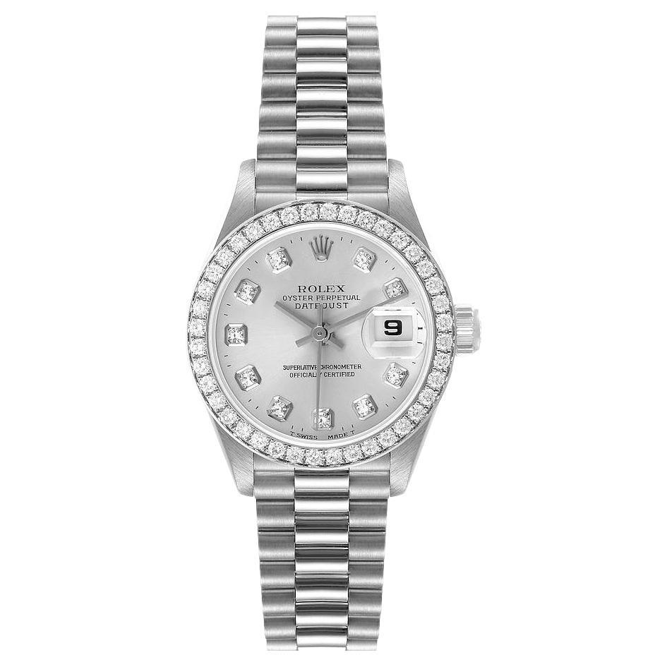 Rolex President Platinum Silver Diamond Dial Ladies Watch 69136