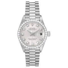 Rolex President Platinum Silver Diamond Dial Ladies Watch 69136
