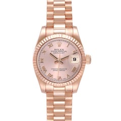 Rolex President Rose Gold Rose Roman Dial Ladies Watch 179175 Box Card