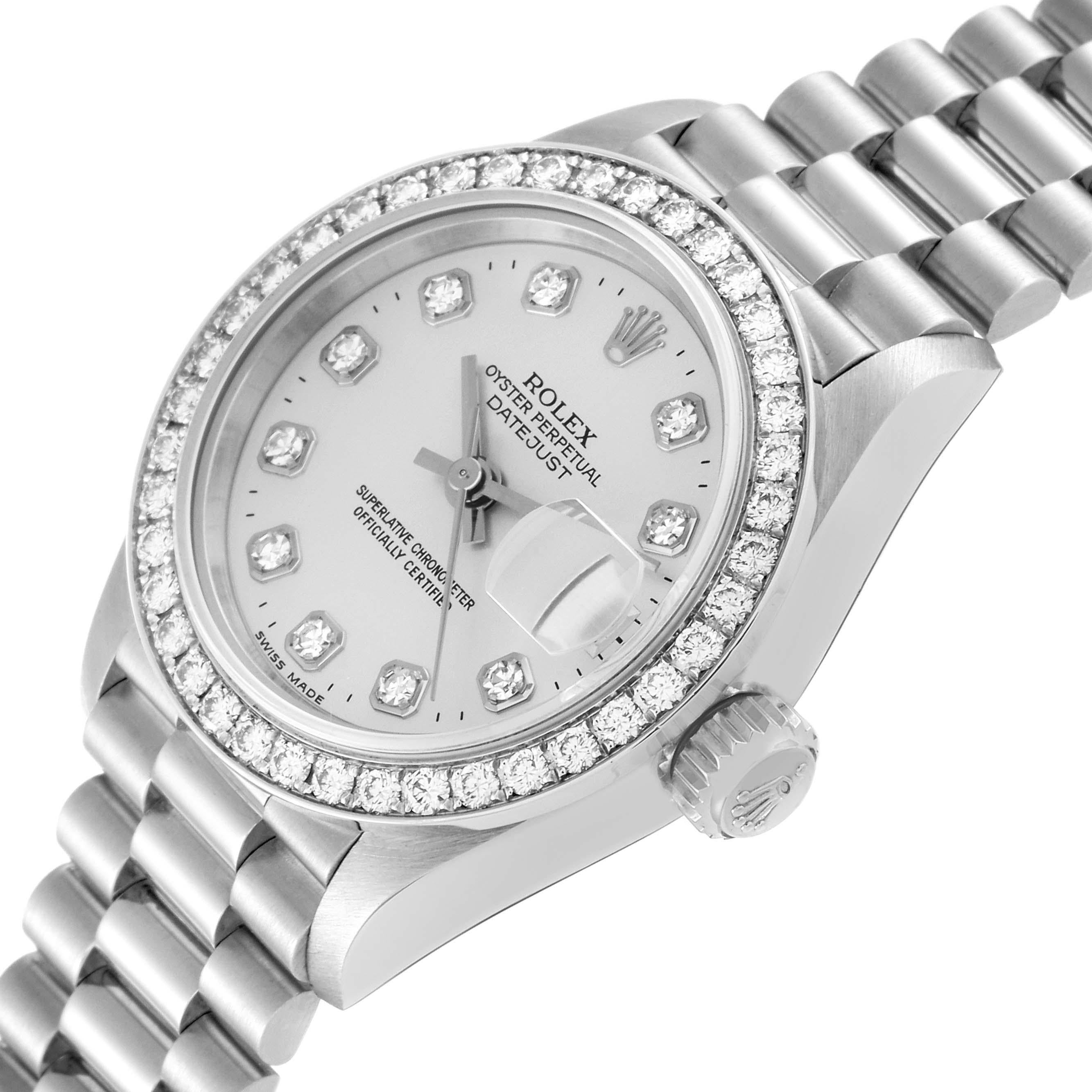 Rolex President Silver Dial Platinum Diamond Ladies Watch 69136 For Sale 1