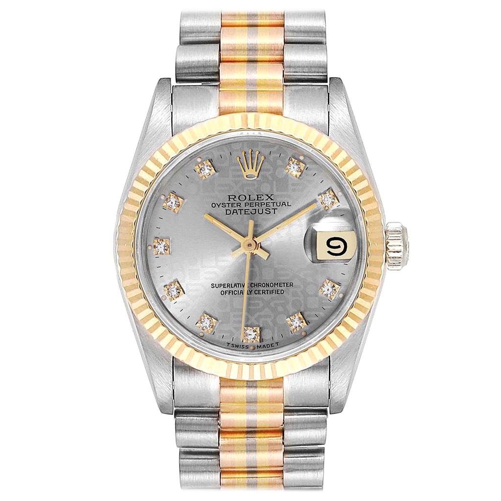 Rolex President Tridor 31 Midsize White Yellow Rose Diamond Watch 68279