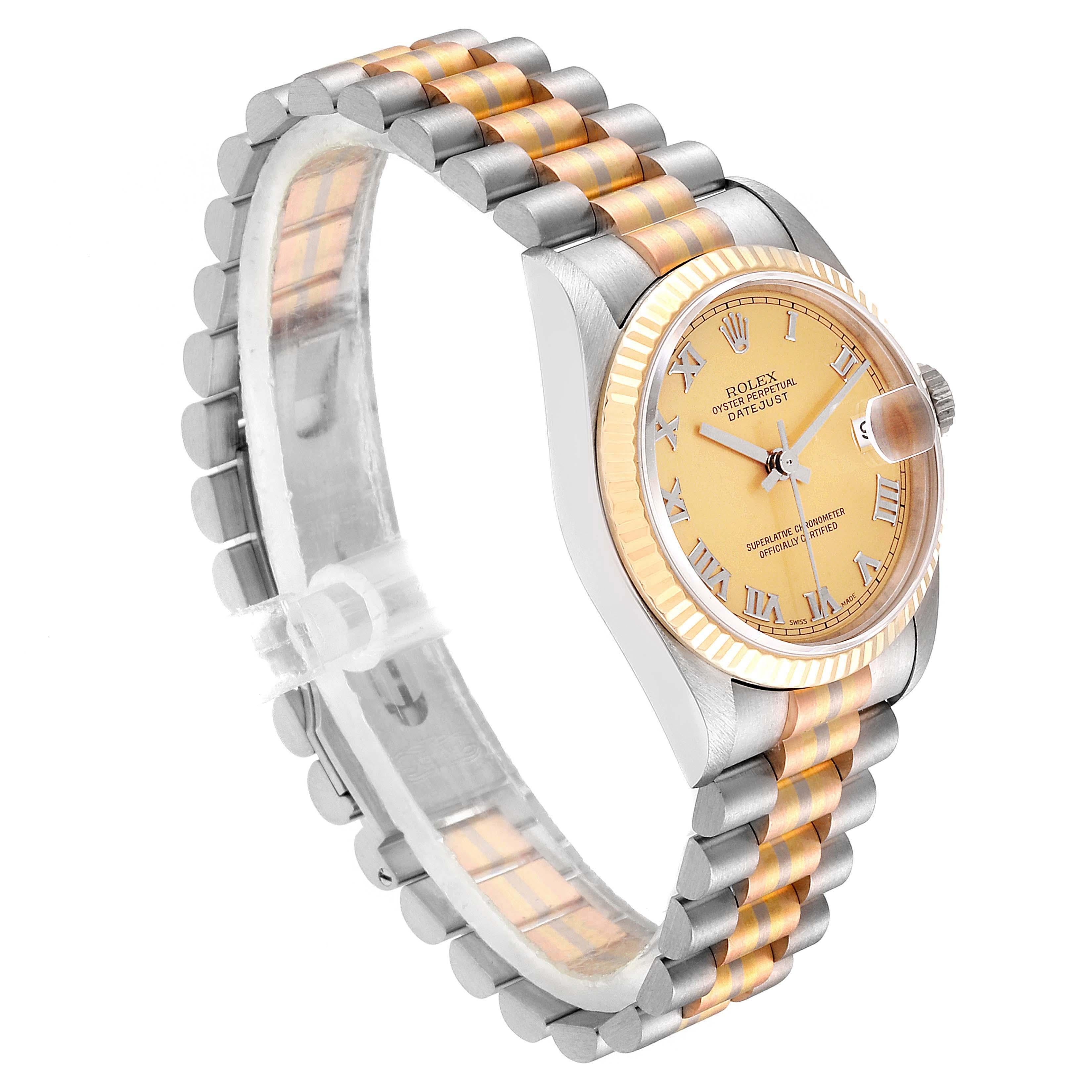 Rolex President Tridor 31 Midsize White Yellow Rose Gold Ladies Watch 78279 In Excellent Condition In Atlanta, GA