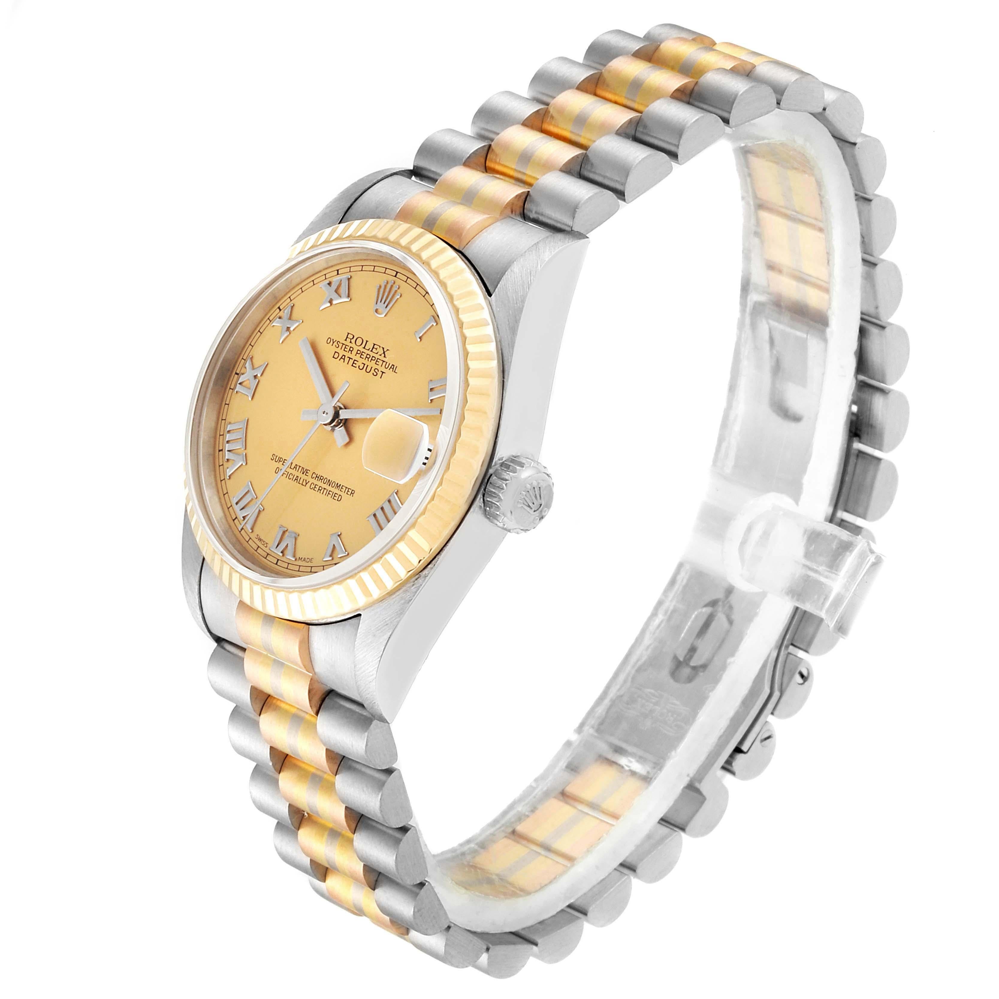 Women's Rolex President Tridor 31 Midsize White Yellow Rose Gold Ladies Watch 78279