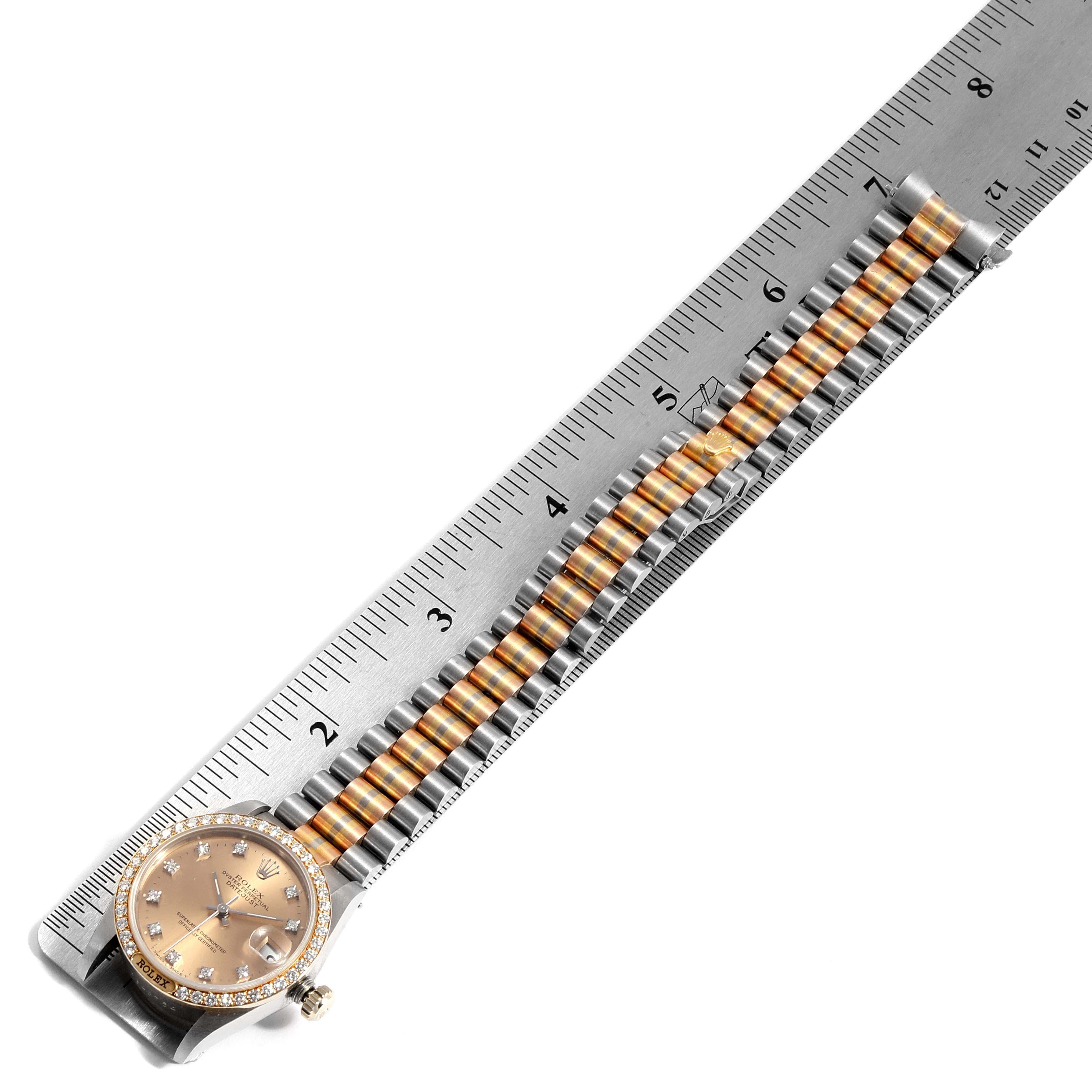 Rolex President Tridor Midsize White Yellow Rose Diamond Watch 68149 5