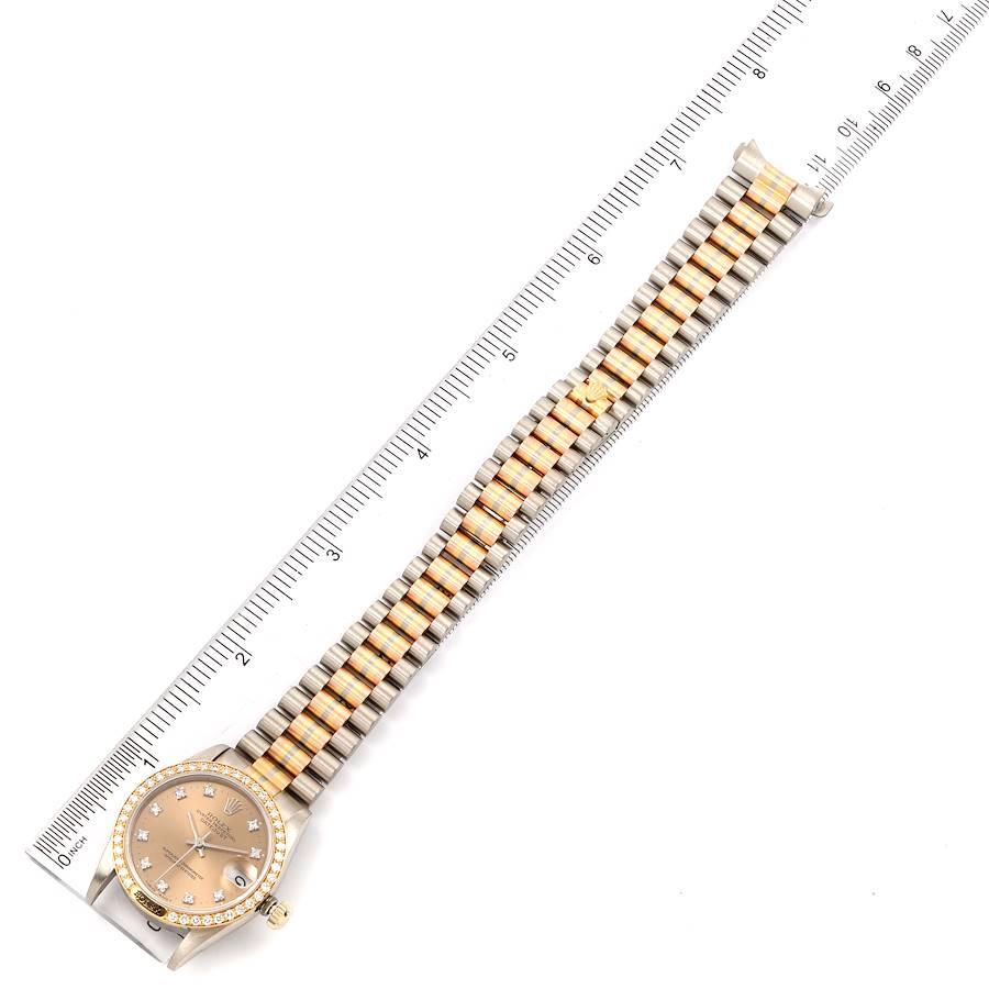 Rolex President Tridor Midsize White Yellow Rose Diamond Watch 68149 For Sale 6