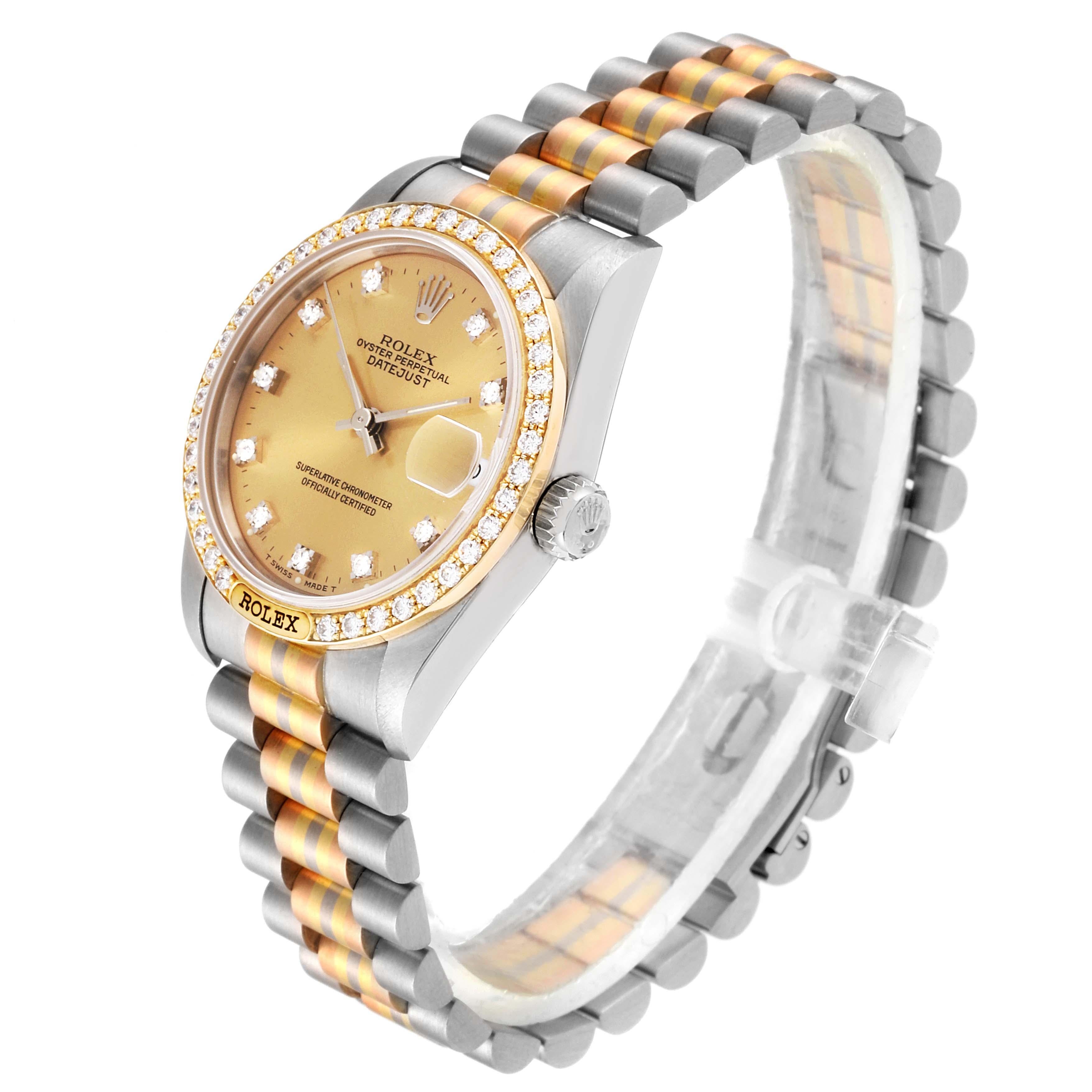 Rolex President Tridor Midsize White Yellow Rose Diamond Watch 68149 In Excellent Condition In Atlanta, GA