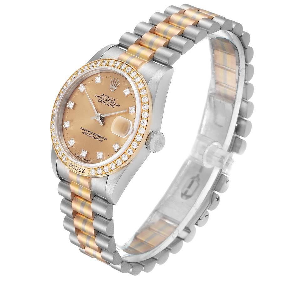Women's Rolex President Tridor Midsize White Yellow Rose Diamond Watch 68149 For Sale