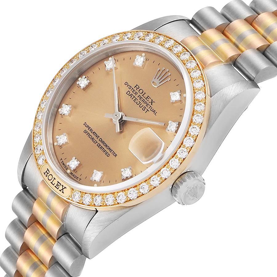 Rolex President Tridor Midsize White Yellow Rose Diamond Watch 68149 For Sale 1