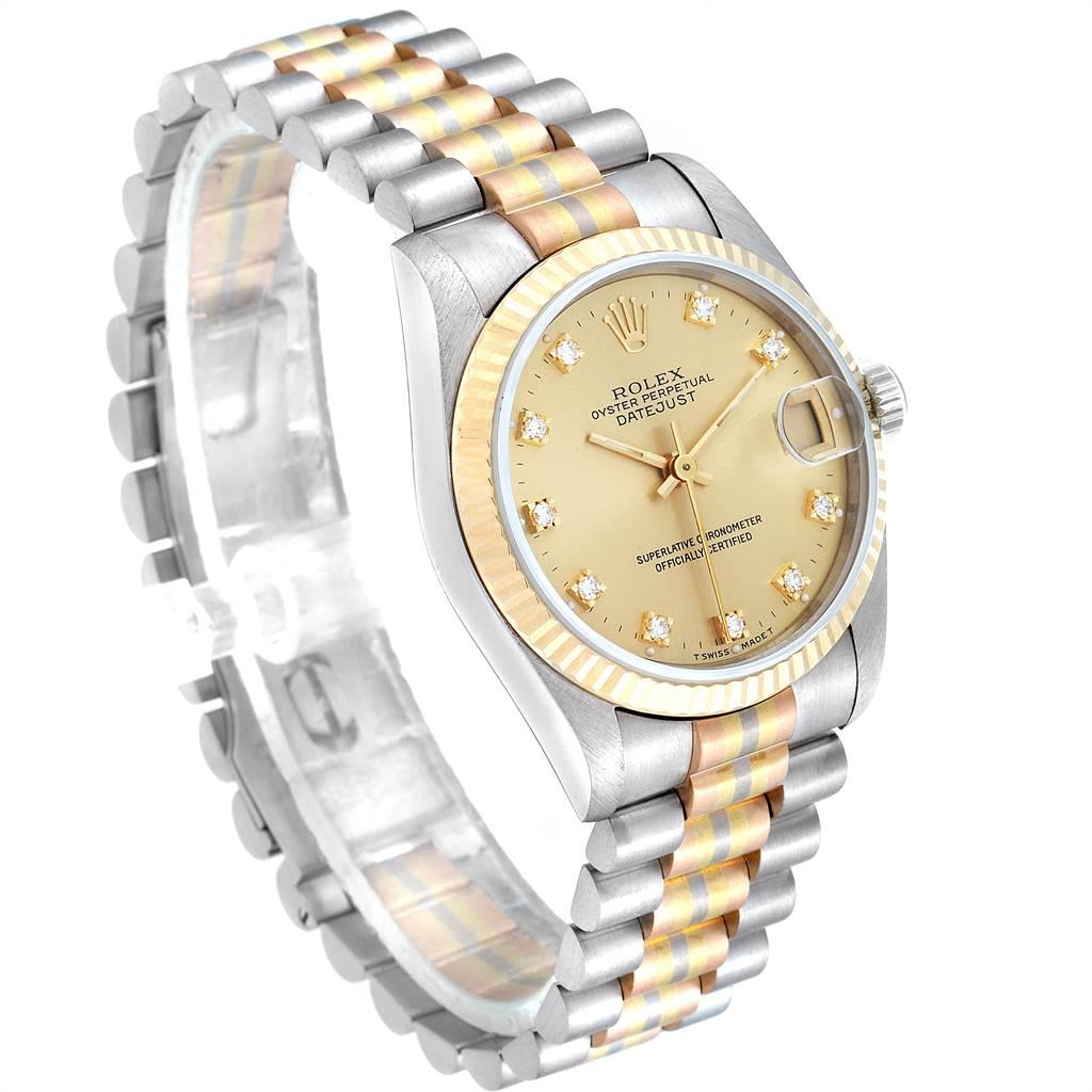 Rolex President Tridor Midsize White Yellow Rose Diamond Watch 68279 In Excellent Condition In Atlanta, GA