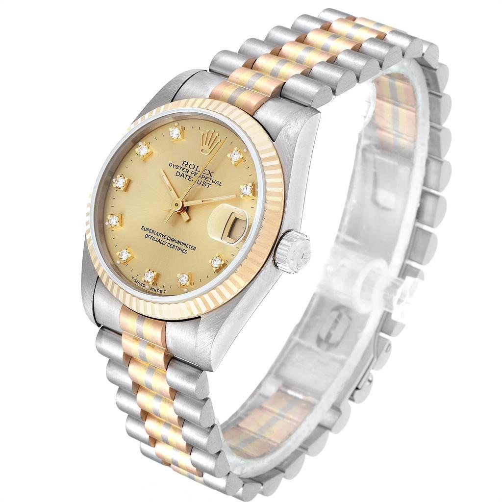Women's Rolex President Tridor Midsize White Yellow Rose Diamond Watch 68279