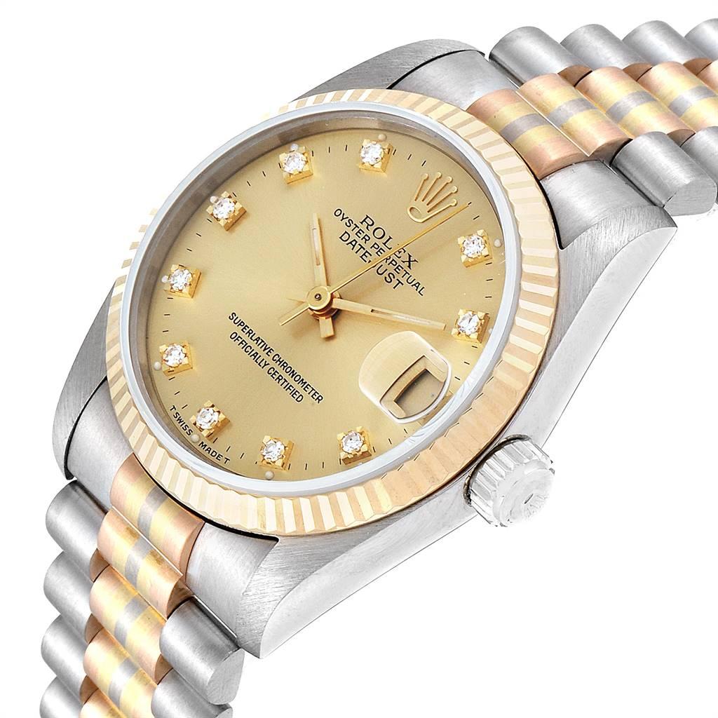 Rolex President Tridor Midsize White Yellow Rose Diamond Watch 68279 1