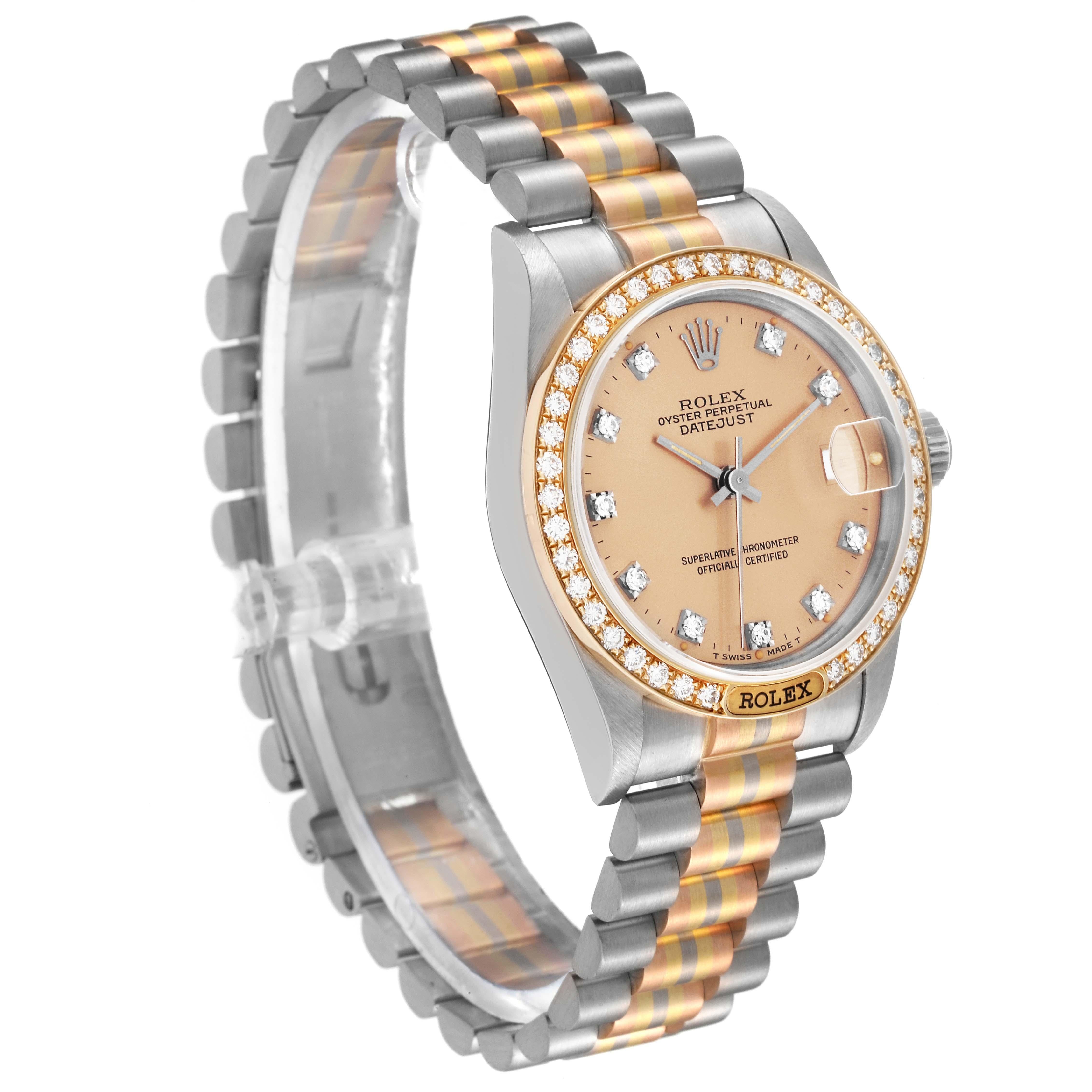 Rolex President Tridor Midsize White Yellow Rose Gold Diamond Ladies Watch 68149 In Excellent Condition In Atlanta, GA