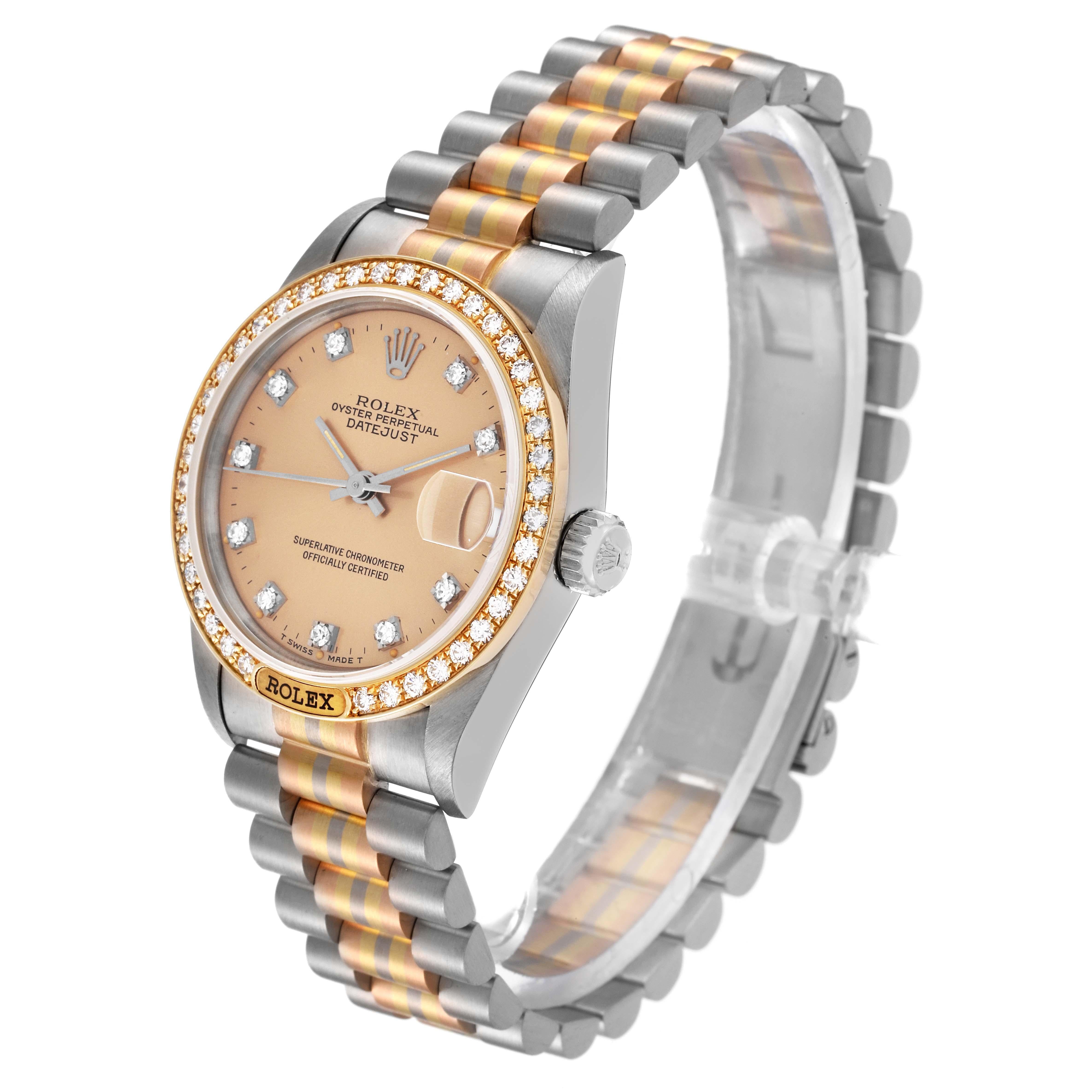 Women's Rolex President Tridor Midsize White Yellow Rose Gold Diamond Ladies Watch 68149