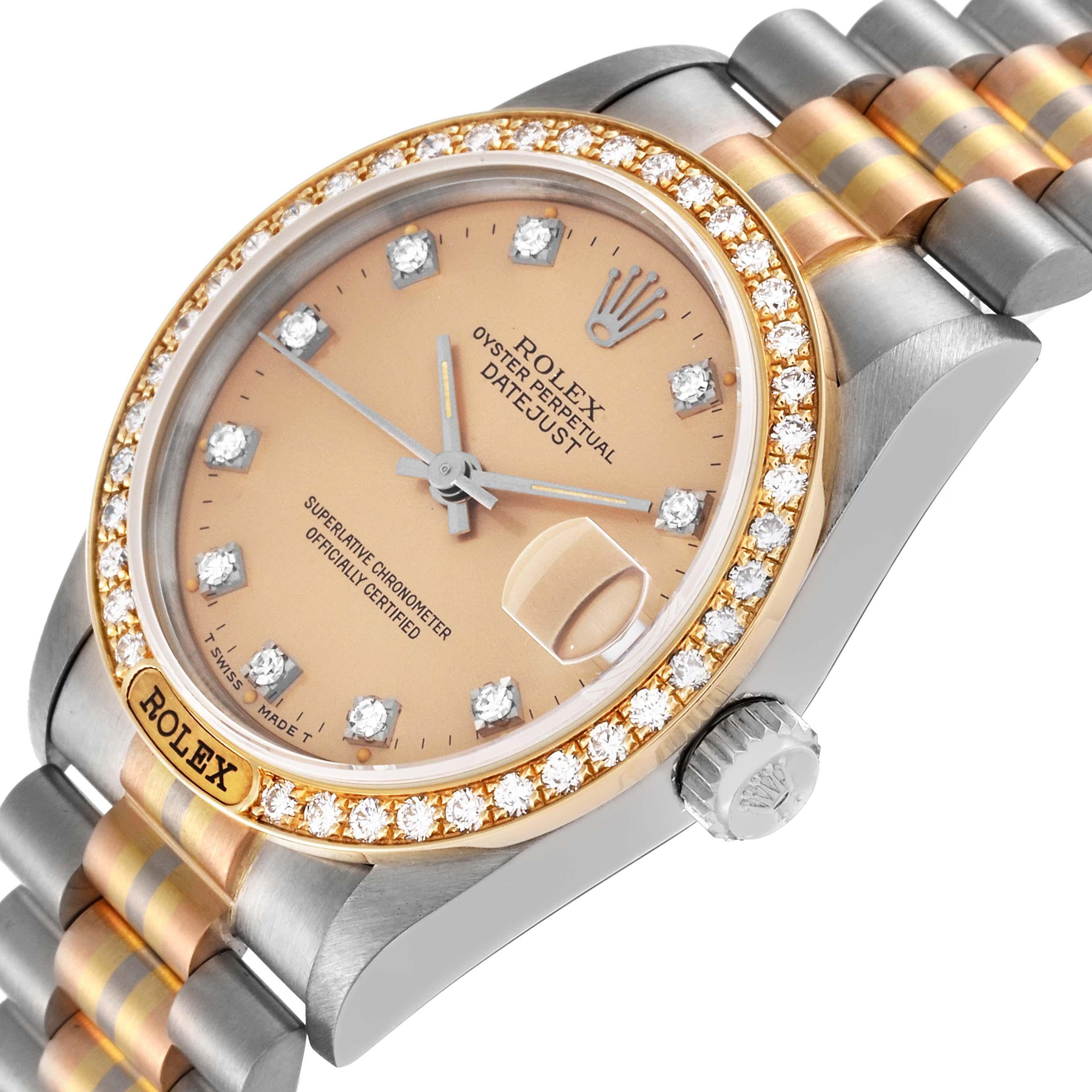 Rolex President Tridor Midsize White Yellow Rose Gold Diamond Ladies Watch 68149 1
