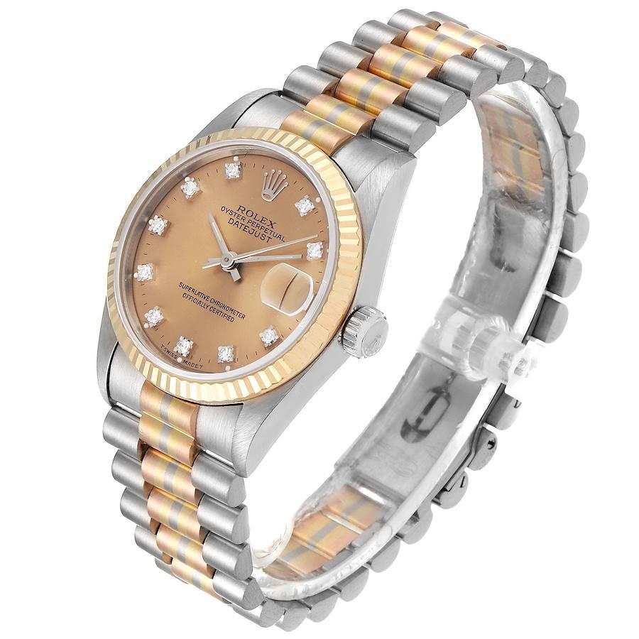 Women's Rolex President Tridor Midsize White Yellow Rose Gold Diamond Ladies Watch 68279 For Sale