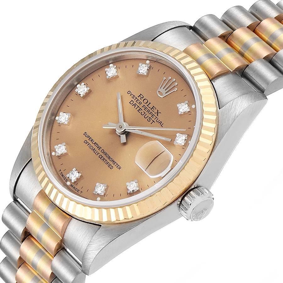 Rolex President Tridor Midsize White Yellow Rose Gold Diamond Ladies Watch 68279 For Sale 1