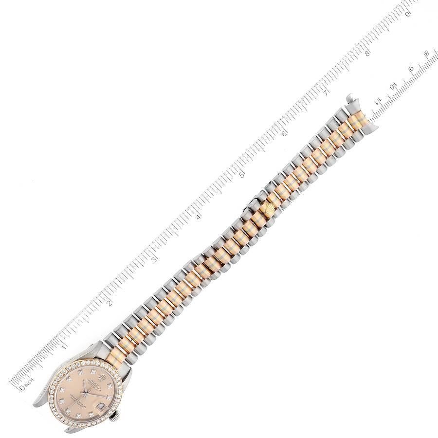 Rolex Montre President Tridor de taille moyenne en or blanc, jaune et rose avec diamants, pour femmes 68289 3