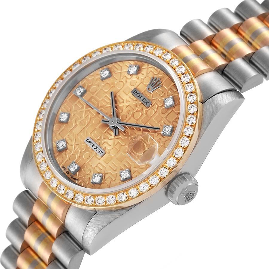 Rolex President Tridor Midsize White Yellow Rose Gold Diamond Ladies Watch 68289 In Excellent Condition In Atlanta, GA