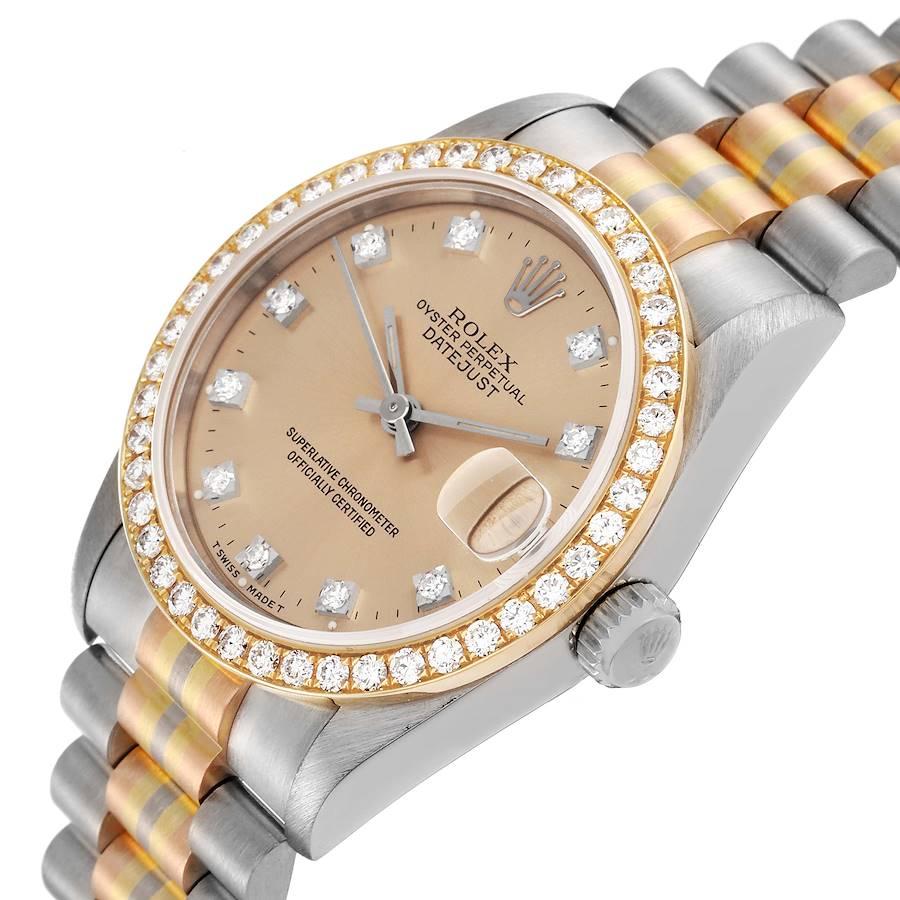 Rolex President Tridor Midsize White Yellow Rose Gold Diamond Ladies Watch 68289 1