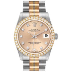 Rolex Montre President Tridor de taille moyenne en or blanc, jaune et rose avec diamants, pour femmes 68289
