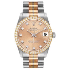Rolex Präsident Tridor Midsize Weiß Gelb Rose Gold Diamant Damenuhr 68289