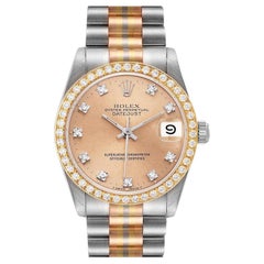 Rolex President Tridor Midsize White Yellow Rose Gold Diamond Ladies Watch 68289