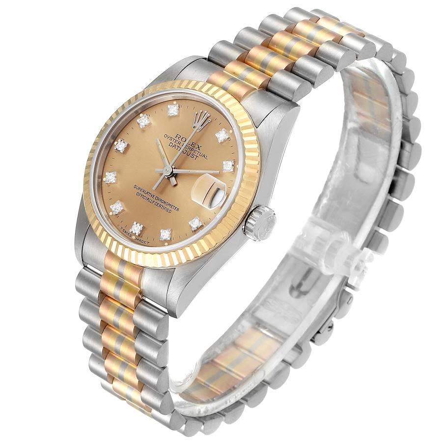 Women's Rolex President Tridor Midsize White Yellow Rose Gold Diamond Watch 68279 For Sale