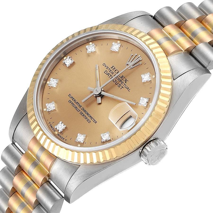 Rolex President Tridor Midsize White Yellow Rose Gold Diamond Watch 68279 For Sale 1