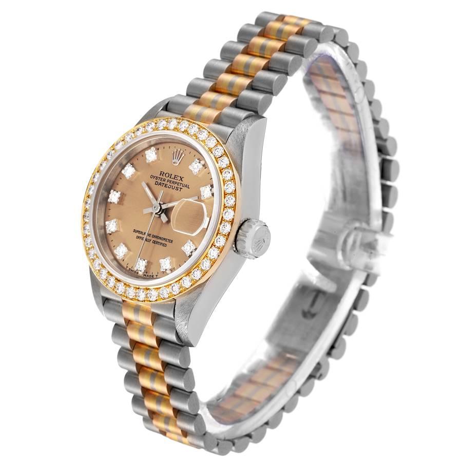 Rolex President Tridor White Yellow Rose Gold Bronze Dial Diamond Watch 69139 In Excellent Condition In Atlanta, GA