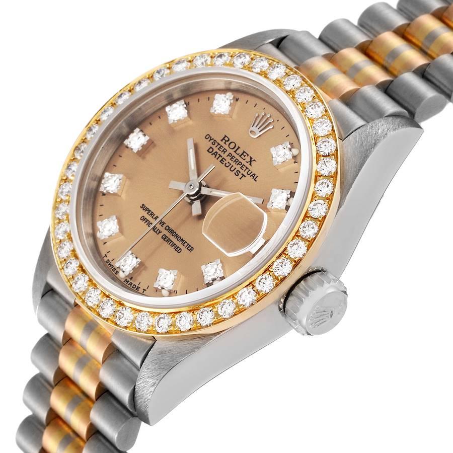 Women's Rolex President Tridor White Yellow Rose Gold Bronze Dial Diamond Watch 69139