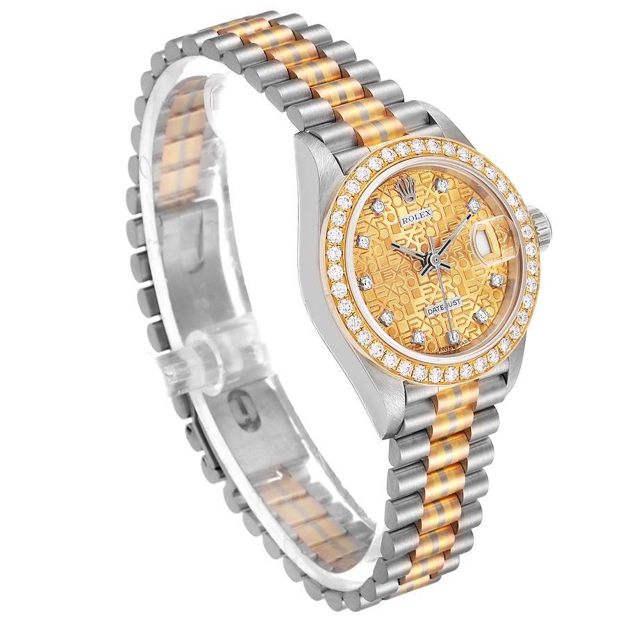 Rolex President Tridor White Yellow Rose Gold Diamond Ladies Watch 69139 In Excellent Condition In Atlanta, GA