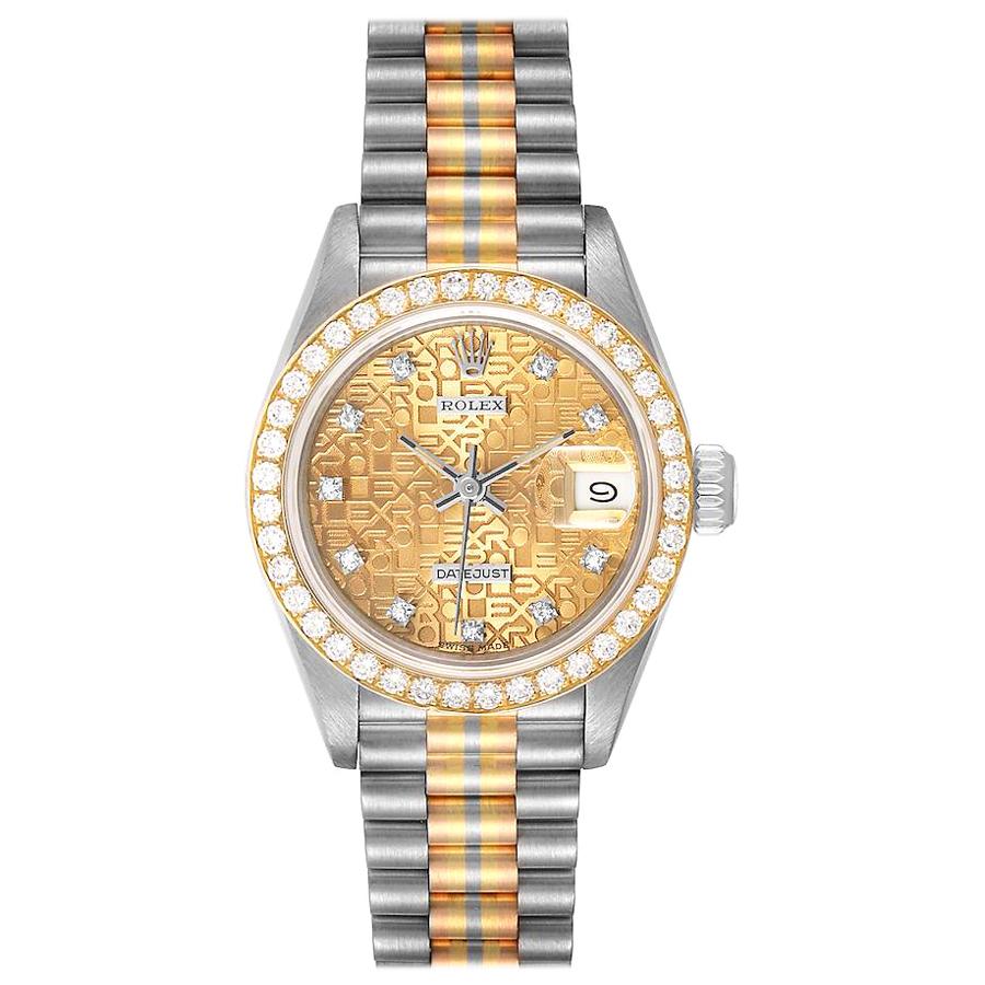 Rolex President Tridor White Yellow Rose Gold Diamond Ladies Watch 69139